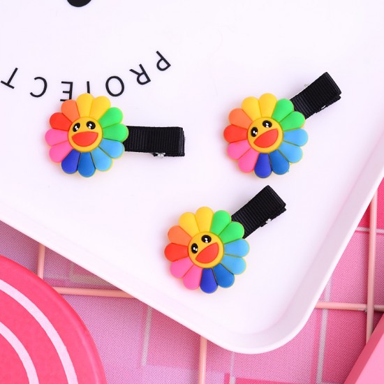 向日葵造型七彩髮夾 花朵造型BB夾 笑臉小花鴨夾 夾子 瀏海夾