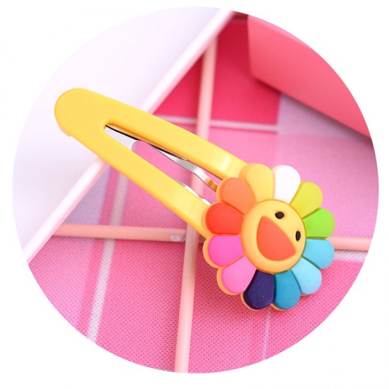向日葵造型七彩髮夾 花朵造型BB夾 笑臉小花鴨夾 夾子 瀏海夾