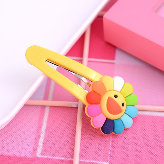 向日葵造型七彩髮夾 花朵造型BB夾 笑臉小花鴨夾 夾子 瀏海夾
