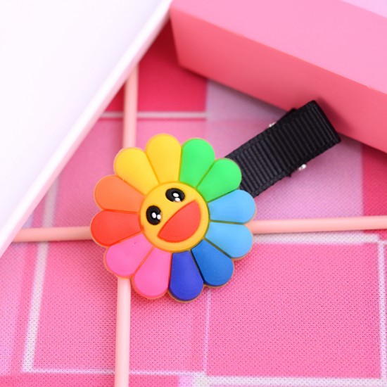 向日葵造型七彩髮夾 花朵造型BB夾 笑臉小花鴨夾 夾子 瀏海夾
