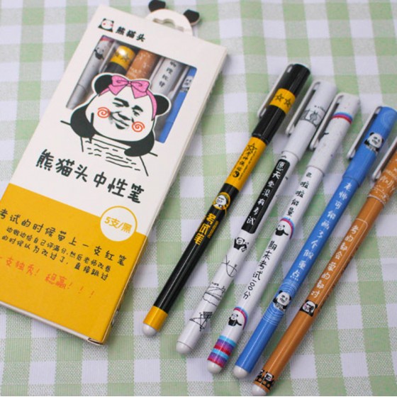 創意熊貓表情中性筆 創意文字黑色原子筆 熊貓頭中性筆 5支裝 創意熊貓表情中性筆 創意文字黑色原子筆 熊貓頭中性筆 5支裝