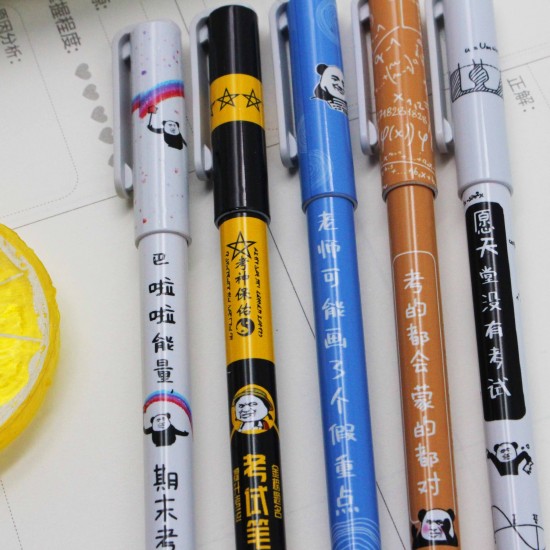 創意熊貓表情中性筆 創意文字黑色原子筆 熊貓頭中性筆 5支裝