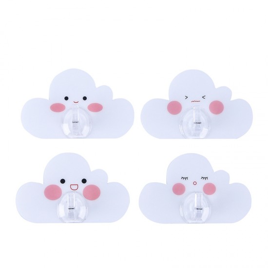 表情雲朵造型掛勾 可愛造型強力黏貼掛鉤 門後表情掛鈎 4個裝