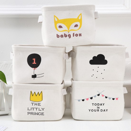 小清新桌面帆布收納籃 布藝手提雜物籃 創意桌面整理籃