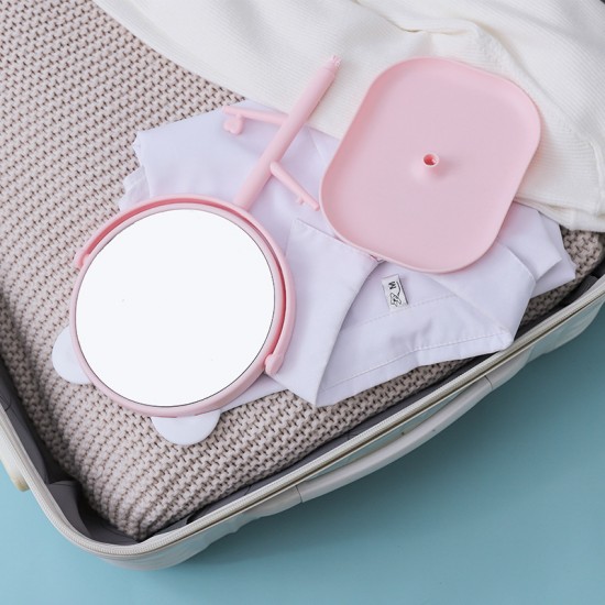 可愛造型化妝鏡首飾盒 創意旋轉托盤立式梳妝鏡 化妝必備小鏡子