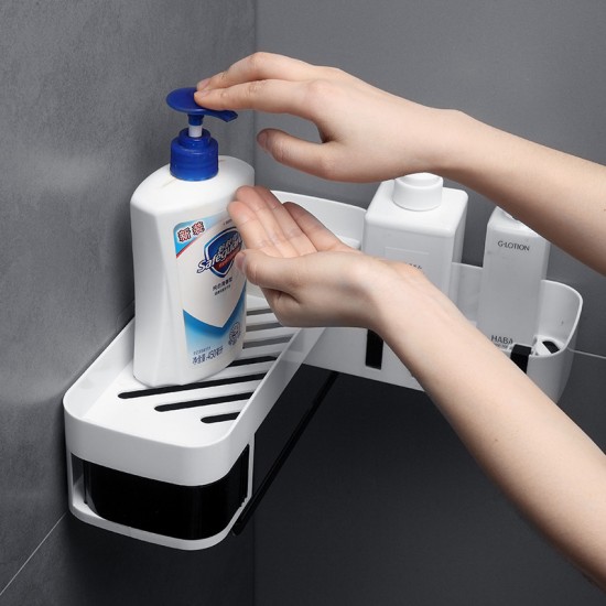 壁掛式鏤空旋轉置物架 創意無痕三角置物架 多功能收納架