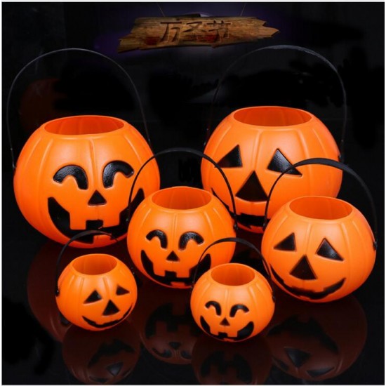 萬聖節手提南瓜桶小號 派對布置必備南瓜桶 手提南瓜造型糖果收納桶 置物籃