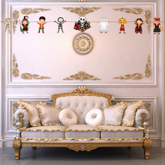 萬聖節彩色紙質拉旗 派對必備造型拉旗 創意氣氛布置道具 吊飾