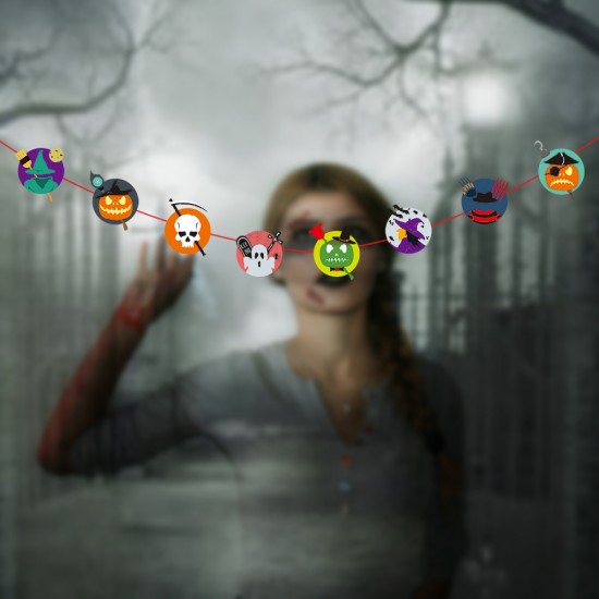 萬聖節彩色紙質拉旗 派對必備造型拉旗 創意氣氛布置道具 吊飾