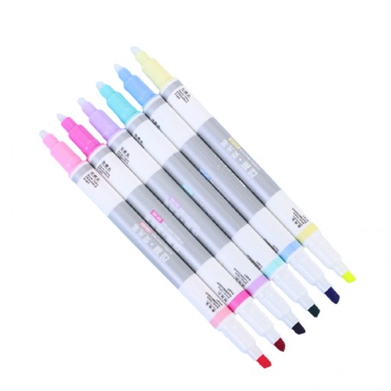 可擦式雙頭螢光筆組 標記重點必備多色螢光筆 6色螢光記號筆 6支入