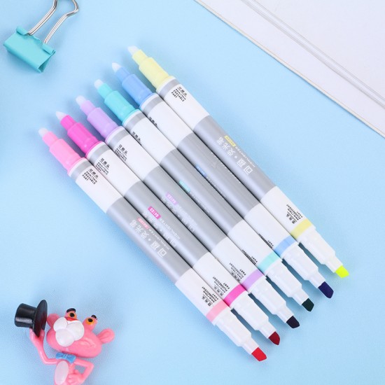 可擦式雙頭螢光筆組 標記重點必備多色螢光筆 6色螢光記號筆 6支入