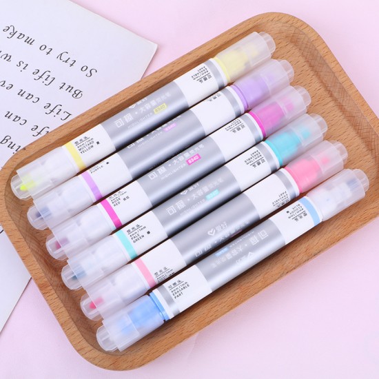 雙頭可擦式粗筆桿螢光筆 重點記號筆 多色雙頭螢光記號筆