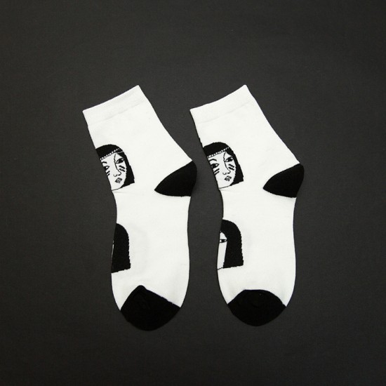 街頭風黑白人頭中筒襪 創意人物時尚潮流襪 秋冬必配襪子