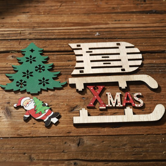 DIY木質聖誕雪橇裝飾品 創意聖誕節必備擺設 聖誕老人雪人雪橇裝飾