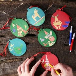 DIY木質聖誕樹吊飾 創意著色木板 聖誕裝飾必備用品 聖誕圓形吊飾 2個裝