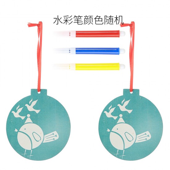 DIY木質聖誕樹吊飾 創意著色木板 聖誕裝飾必備用品 聖誕圓形吊飾 2個裝