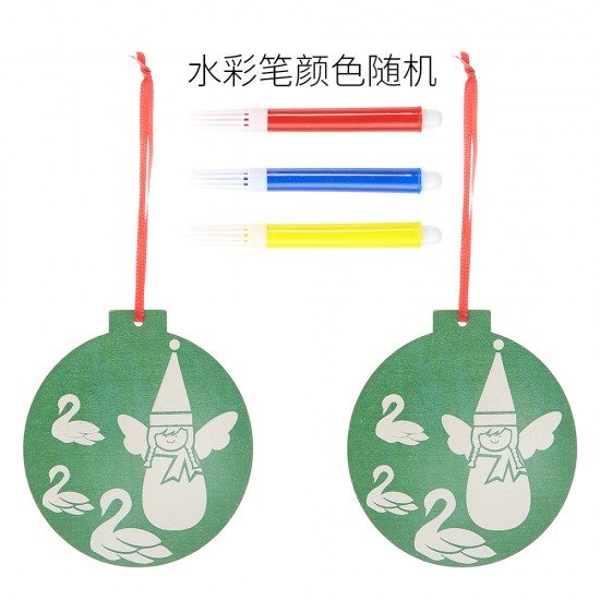 DIY木質聖誕樹吊飾 創意著色木板 聖誕裝飾必備用品 聖誕圓形吊飾 2個裝