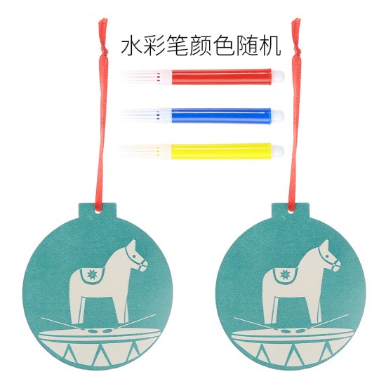 DIY木質聖誕樹吊飾 創意著色木板 聖誕裝飾必備用品 聖誕圓形吊飾 2個裝