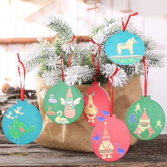 DIY木質聖誕樹吊飾 創意著色木板 聖誕裝飾必備用品 聖誕圓形吊飾 2個裝