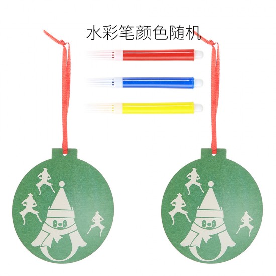 DIY木質聖誕樹吊飾 創意著色木板 聖誕裝飾必備用品 聖誕圓形吊飾 2個裝