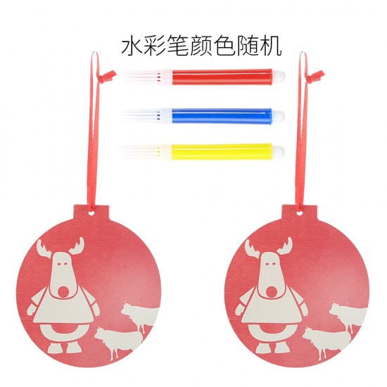 DIY木質聖誕樹吊飾 創意著色木板 聖誕裝飾必備用品 聖誕圓形吊飾 2個裝