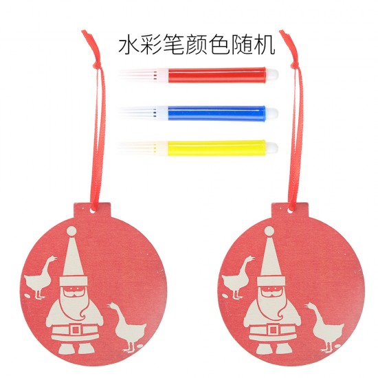 DIY木質聖誕樹吊飾 創意著色木板 聖誕裝飾必備用品 聖誕圓形吊飾 2個裝