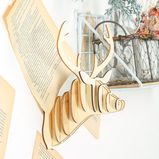 DIY木質組裝鹿頭裝飾 創意麋鹿頭裝飾用品 創意聖誕節必備牆面裝飾