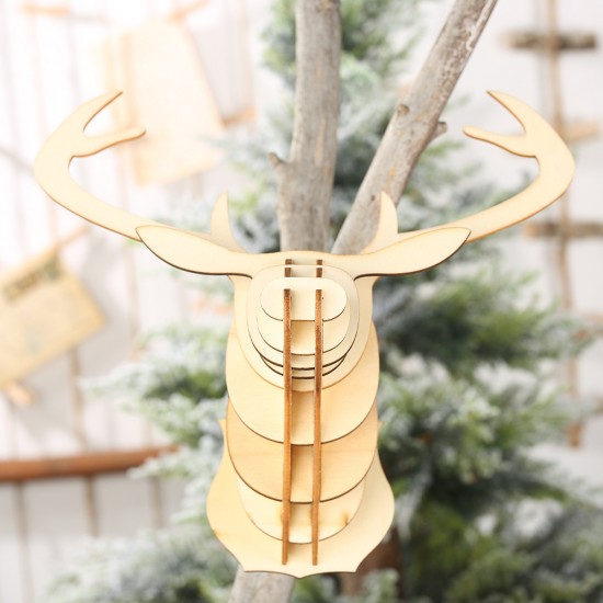 DIY木質組裝鹿頭裝飾 創意麋鹿頭裝飾用品 創意聖誕節必備牆面裝飾