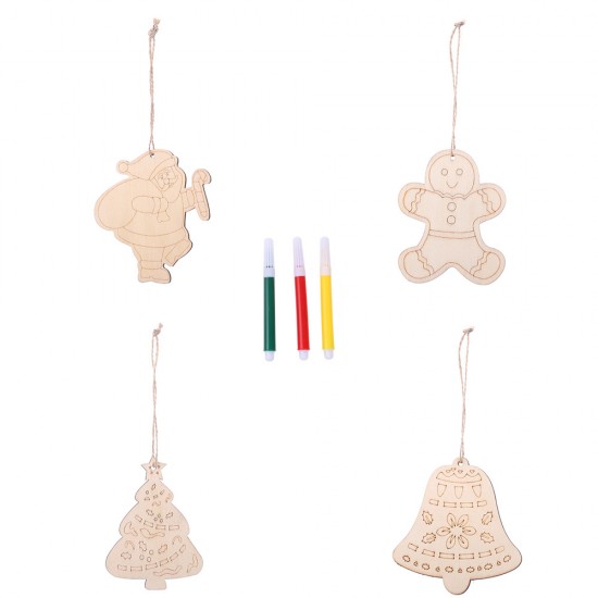 木質DIY聖誕著色板吊飾 創意聖誕節吊飾塗鴉 彩色聖誕節裝飾 2入裝