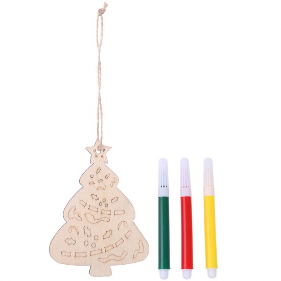 木質DIY聖誕著色板吊飾 創意聖誕節吊飾塗鴉 彩色聖誕節裝飾 2入裝