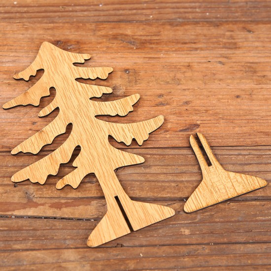 DIY木質聖誕樹桌面裝飾 創意大號小號聖誕樹 十字底木質聖誕樹