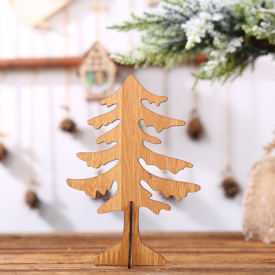 DIY木質聖誕樹桌面裝飾 創意大號小號聖誕樹 十字底木質聖誕樹