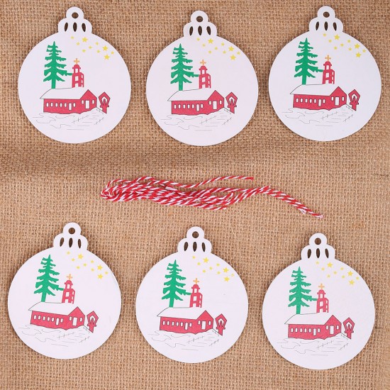 聖誕樹木質印花吊飾 聖誕節裝飾必備 聖誕老人雪人印花圖案小吊飾 6入裝