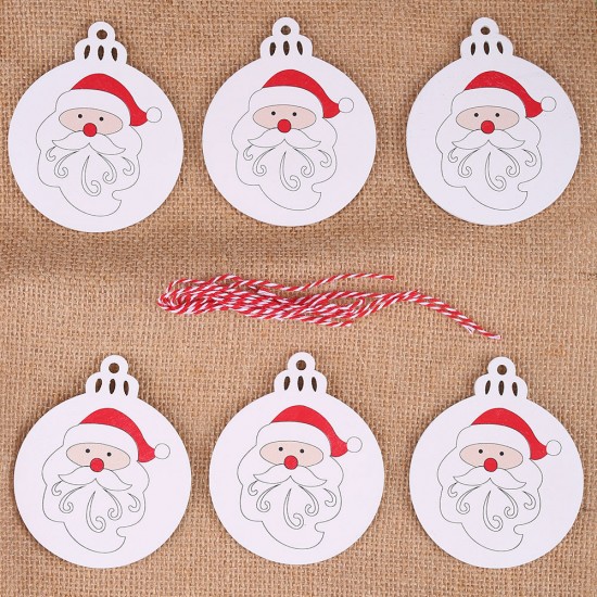 聖誕樹木質印花吊飾 聖誕節裝飾必備 聖誕老人雪人印花圖案小吊飾 6入裝