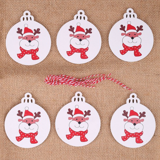 聖誕樹木質印花吊飾 聖誕節裝飾必備 聖誕老人雪人印花圖案小吊飾 6入裝
