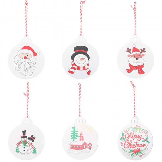 聖誕樹木質印花吊飾 聖誕節裝飾必備 聖誕老人雪人印花圖案小吊飾 6入裝