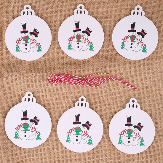 聖誕樹木質印花吊飾 聖誕節裝飾必備 聖誕老人雪人印花圖案小吊飾 6入裝