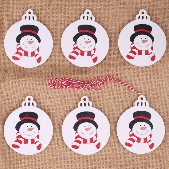 聖誕樹木質印花吊飾 聖誕節裝飾必備 聖誕老人雪人印花圖案小吊飾 6入裝