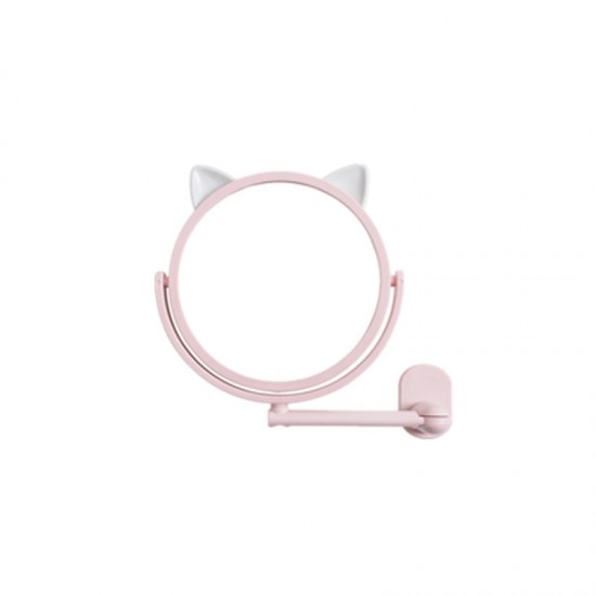 壁掛式小貓化妝鏡 可旋轉貓耳公主鏡 簡約美容化妝鏡 鏡子