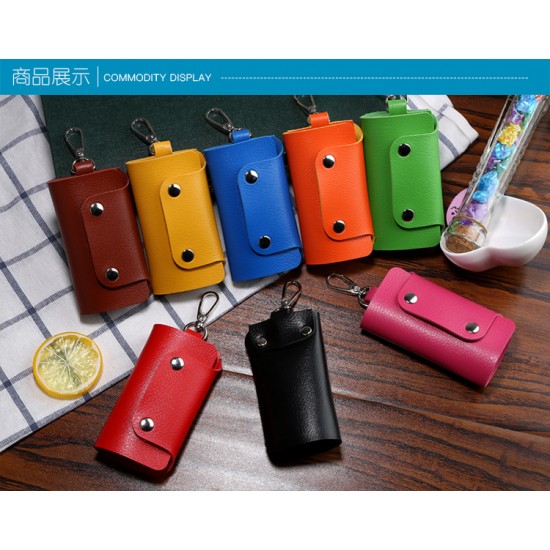 簡約時尚皮質鑰匙包 6鑰匙扣 鑰匙收納包 方便攜帶鑰匙包