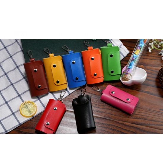 簡約時尚皮質鑰匙包 6鑰匙扣 鑰匙收納包 方便攜帶鑰匙包