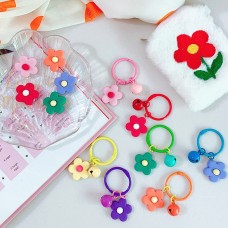 小清新花朵鈴鐺鑰匙圈 糖果色小花鑰匙裝飾 馬卡龍花朵鑰匙圈