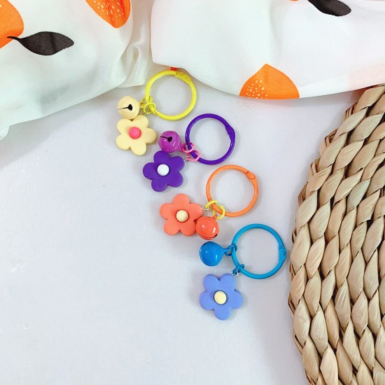 小清新花朵鈴鐺鑰匙圈 糖果色小花鑰匙裝飾 馬卡龍花朵鑰匙圈