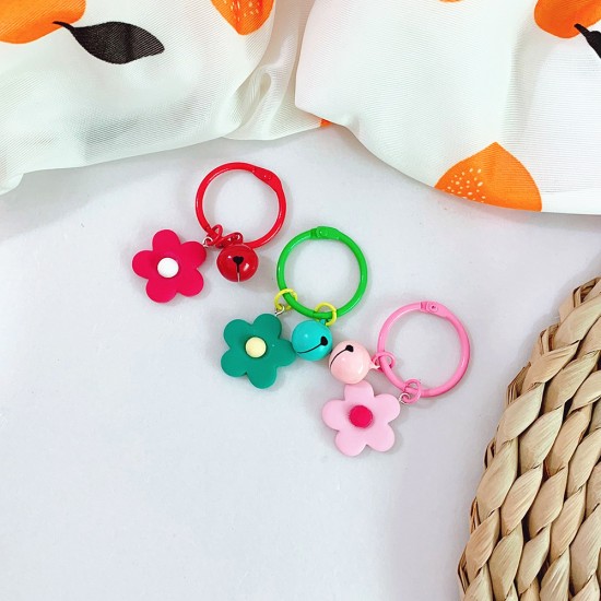 小清新花朵鈴鐺鑰匙圈 糖果色小花鑰匙裝飾 馬卡龍花朵鑰匙圈