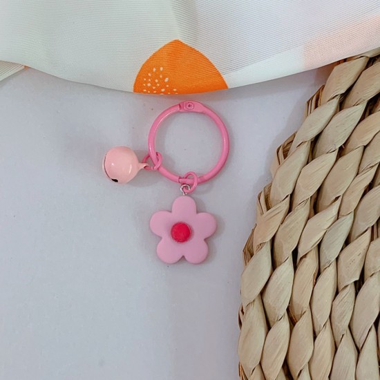 小清新花朵鈴鐺鑰匙圈 糖果色小花鑰匙裝飾 馬卡龍花朵鑰匙圈
