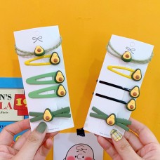 可愛酪梨造型髮夾組 清新水果造型髮圈髮夾 BB夾 酪梨綠髮圈髮夾