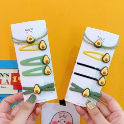 可愛酪梨造型髮夾組 清新水果造型髮圈髮夾 BB夾 酪梨綠髮圈髮夾