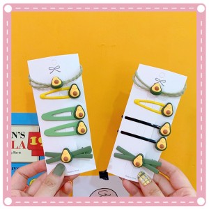 可愛酪梨造型髮夾組 清新水果造型髮圈髮夾 BB夾 酪梨綠髮圈髮夾