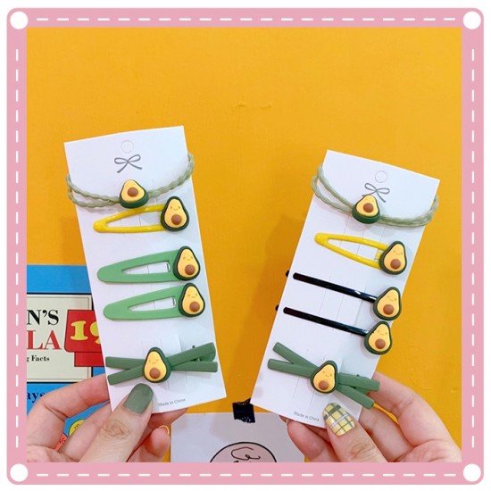 可愛酪梨造型髮夾組 清新水果造型髮圈髮夾 BB夾 酪梨綠髮圈髮夾