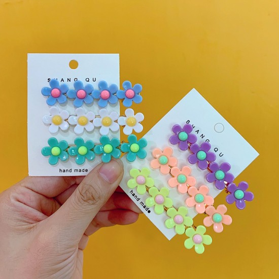 可愛馬卡龍小花朵一字夾 小清新花朵瀏海髮夾 多色造型髮夾 夾子